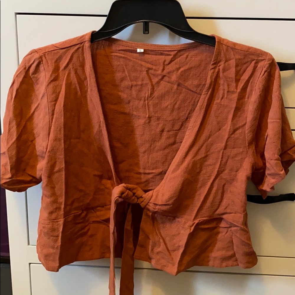 Rust Crop Tie Front Top